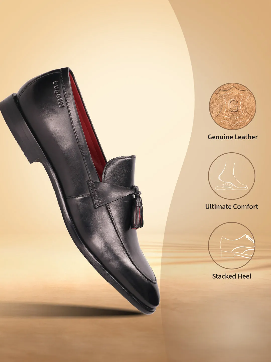 bugatti Black Premium Leather Loafers