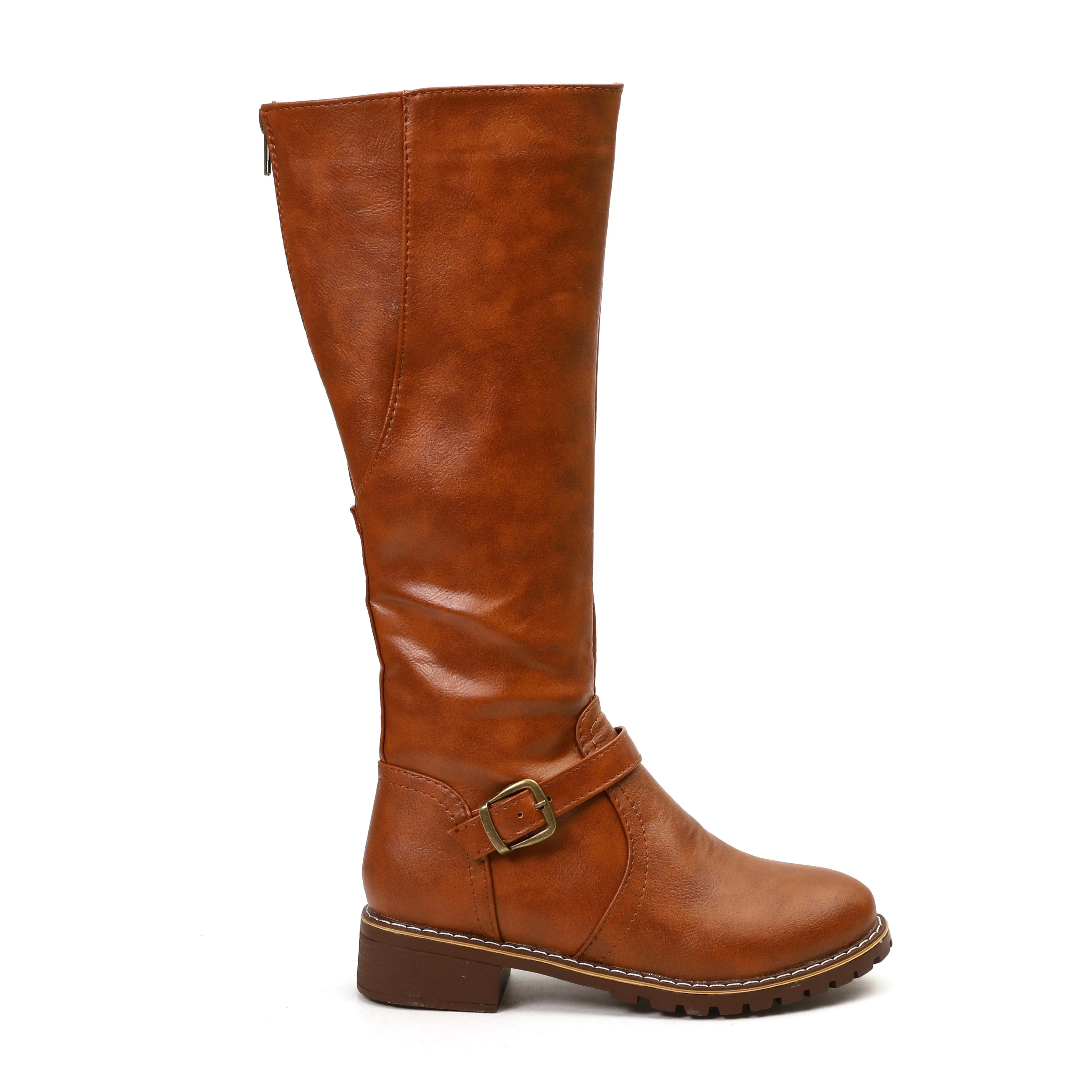Chicvane Retro British Stylish Strap Buckle  Knee High Boots with Zipper