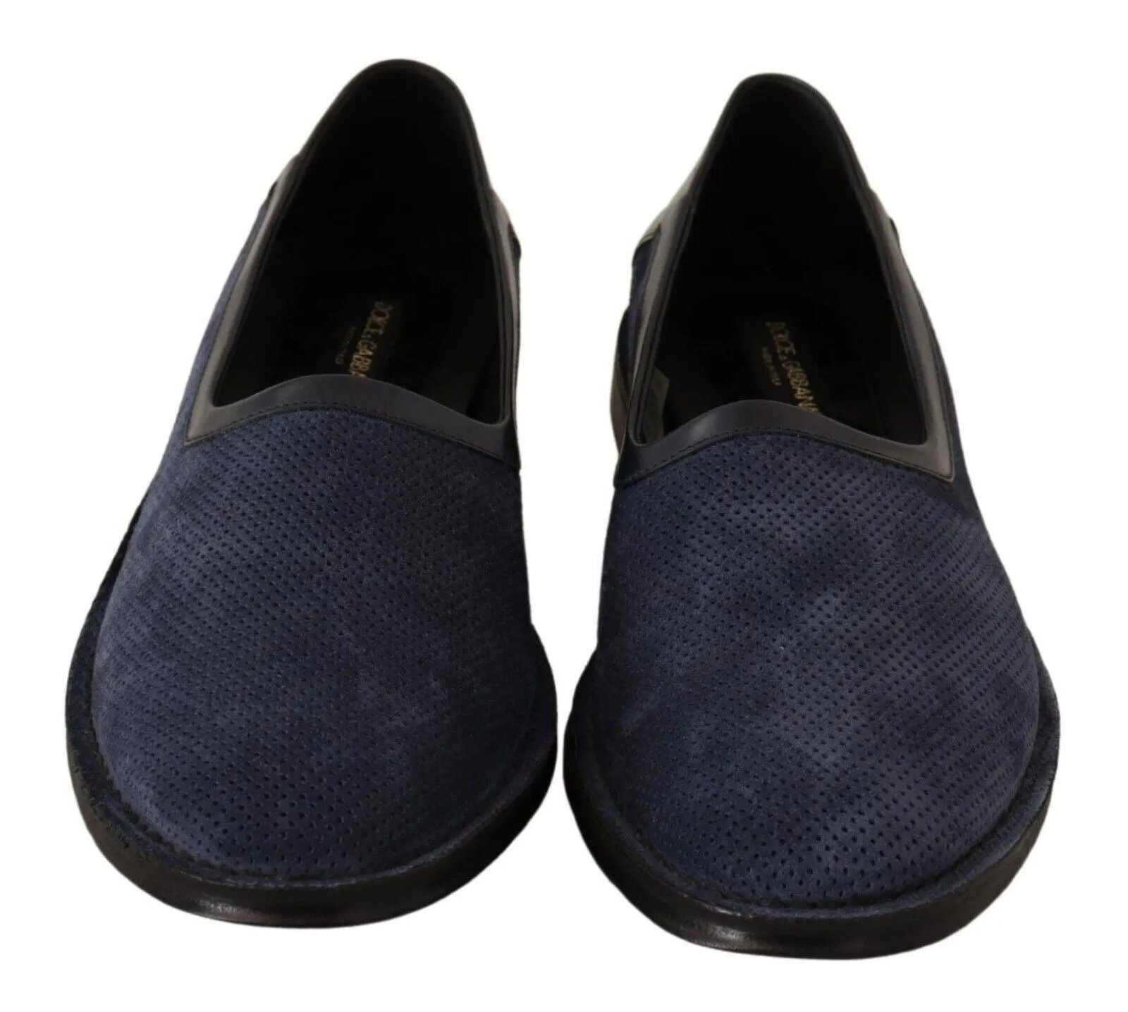 Dolce & Gabbana Blue Leather Perforated Slip On Loafers