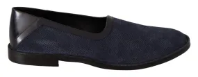 Dolce & Gabbana Blue Leather Perforated Slip On Loafers