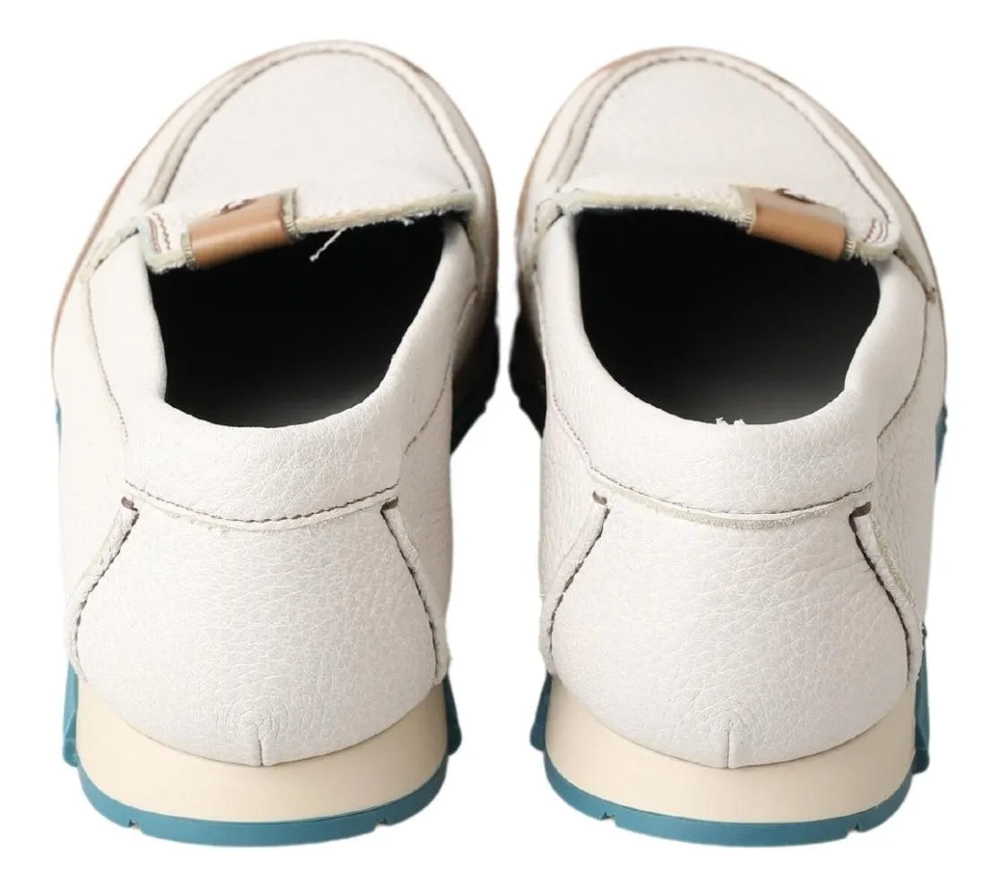 Elegant White Leather Slipper Loafers