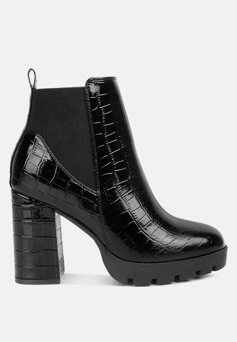 foxy faux leather croc chelsea boots