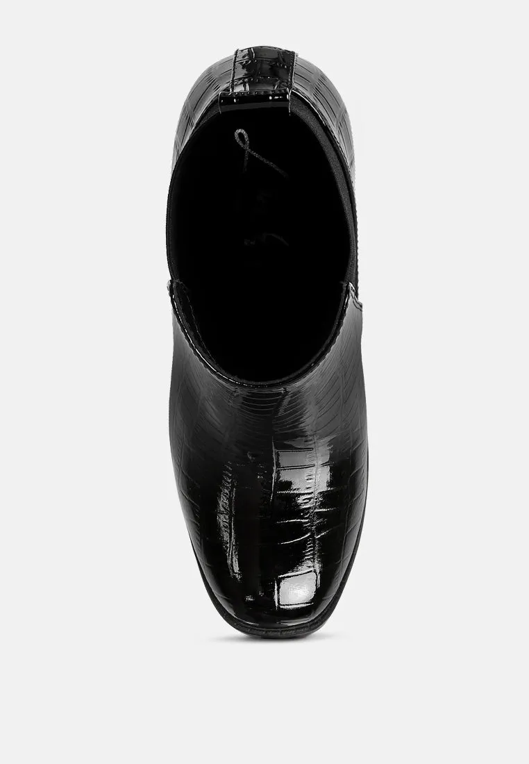 foxy faux leather croc chelsea boots