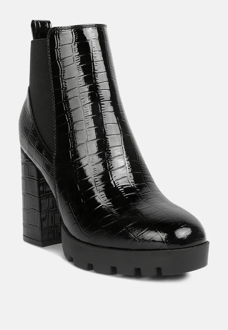 foxy faux leather croc chelsea boots