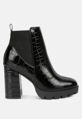 foxy faux leather croc chelsea boots