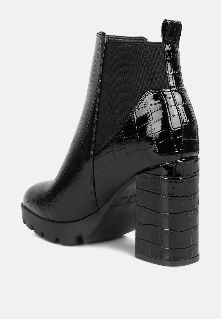 foxy faux leather croc chelsea boots