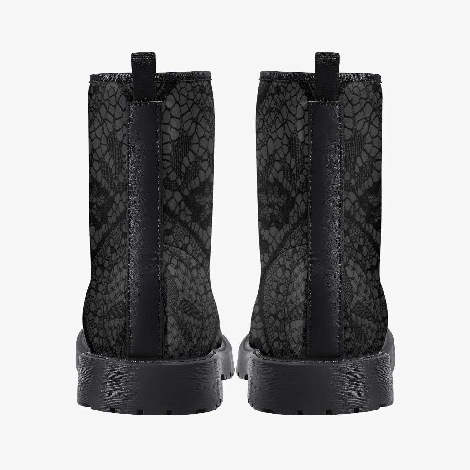 Gothic Grey and Black Lace Vegan leather Combat Boots - Vegan Leather Goth Boots (JPREG81)