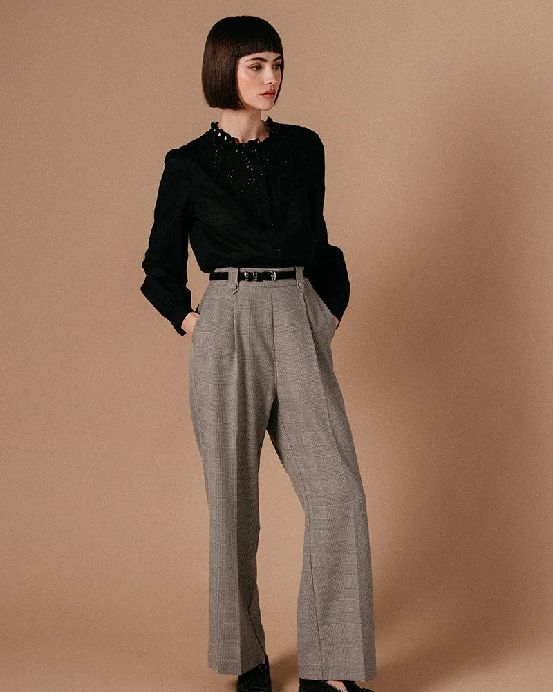 Grace & Mila Check Wide Leg Trousers - Black / White