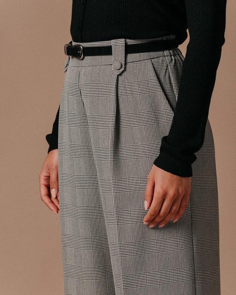 Grace & Mila Check Wide Leg Trousers - Black / White
