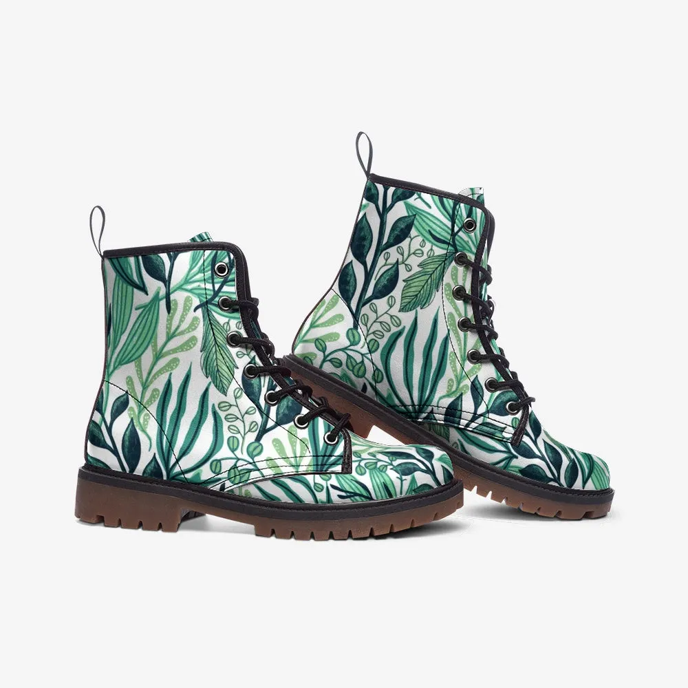 Green Floral Watercolor Vegan Leather Boots