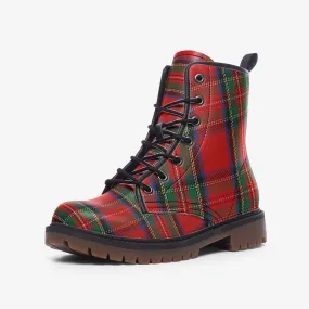 Red/Green Tartan Plaid Vegan Leather Boots