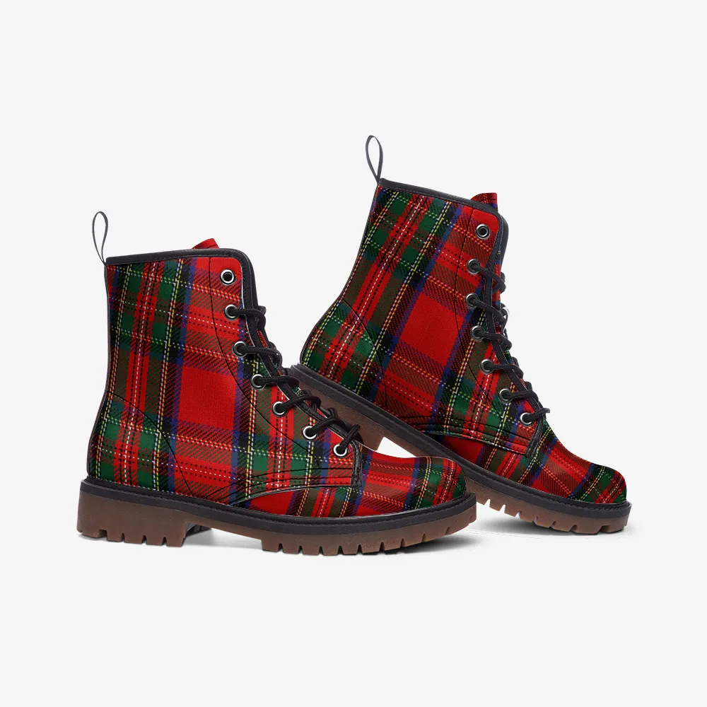 Red/Green Tartan Plaid Vegan Leather Boots
