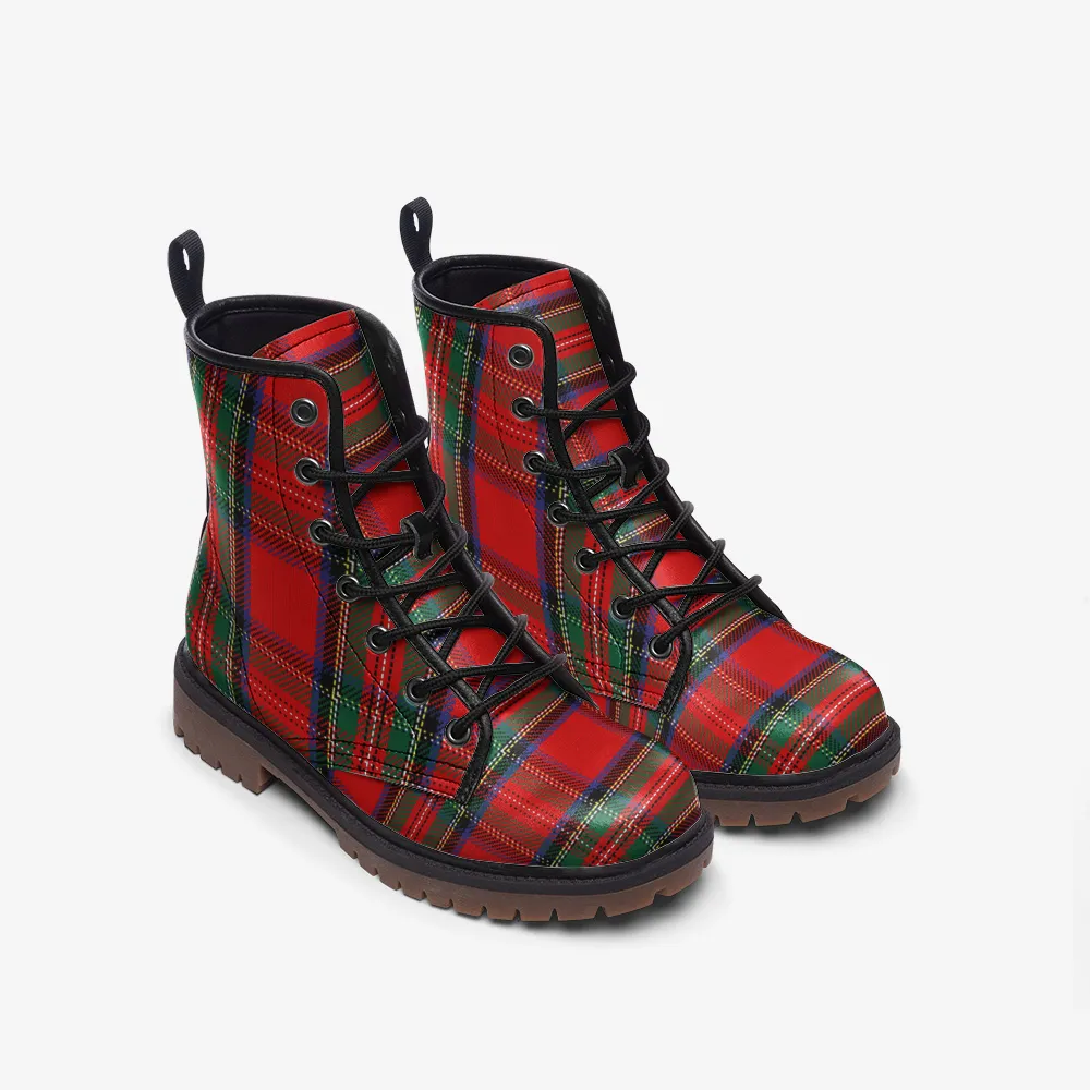 Red/Green Tartan Plaid Vegan Leather Boots